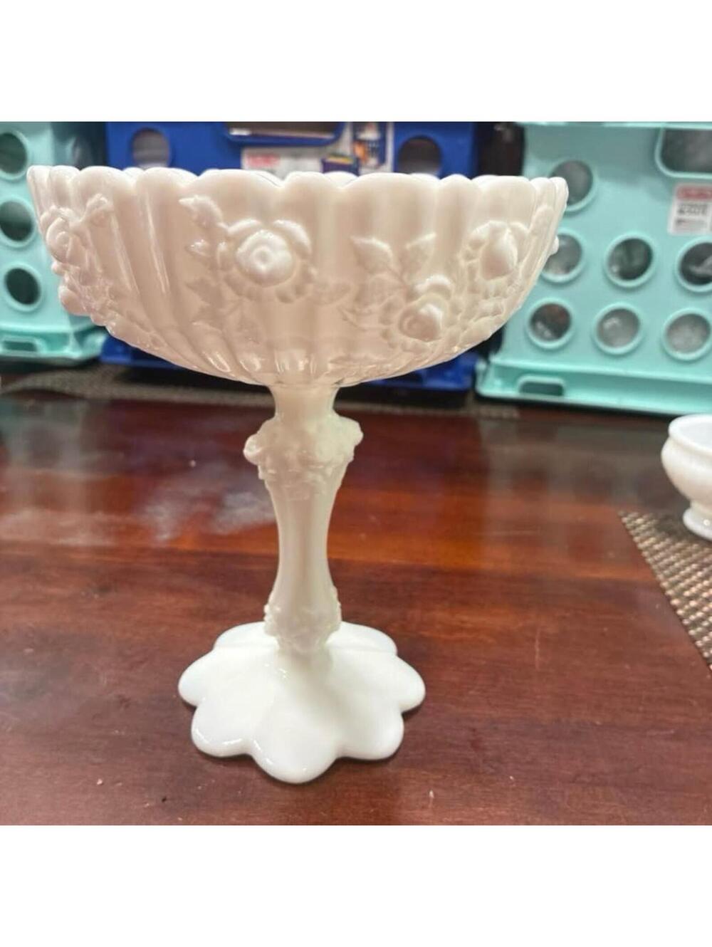 Vintage Fenton Cabbage Rose milk glass